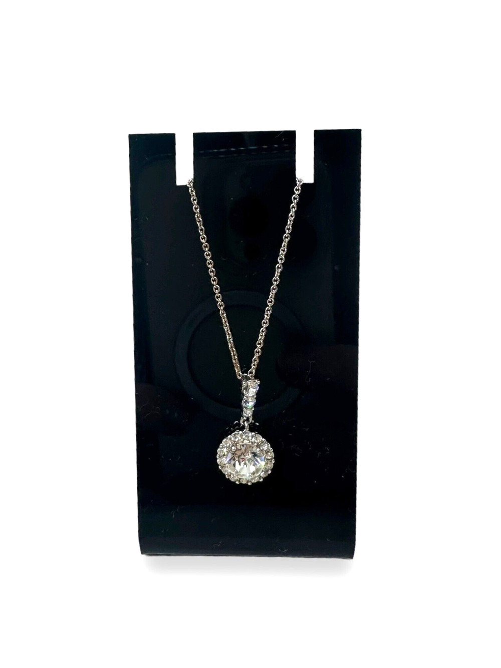 IBB CN Cubic Zirconia Round Shaped Pendant Chain Necklace Silver Tone 18 Inches